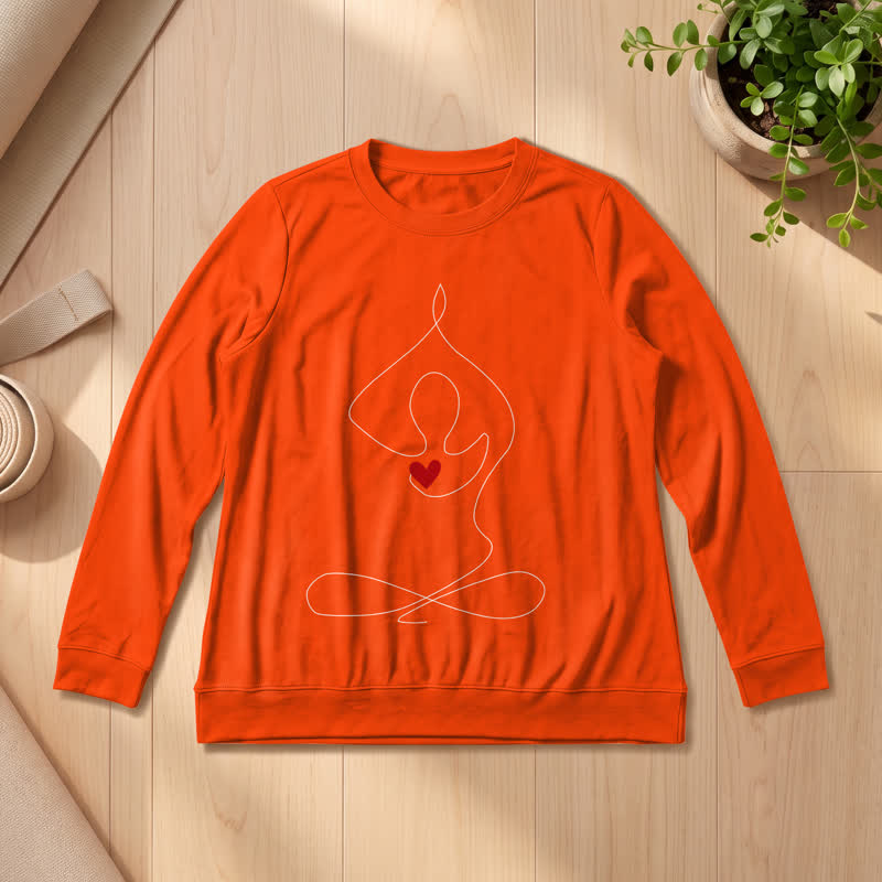 Olivenorma Soft Blend One Line Meditative Figure Red Heart Print Women's Long Sleeve Shirt - Orange - 2XL - image 27