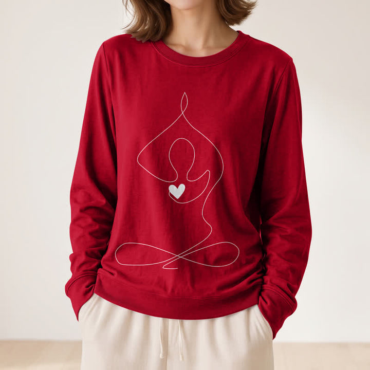 Olivenorma Soft Blend One Line Meditative Figure Red Heart Print Women's Long Sleeve Shirt - image 32