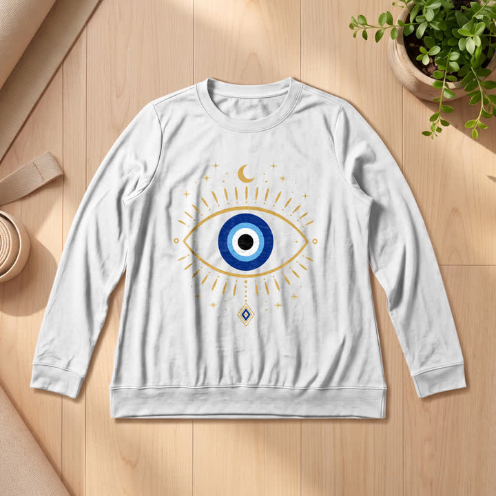 Olivenorma Soft Blend Evil Eye Moon Star Print Women's Long Sleeve Shirt - White - 2XL - image 0