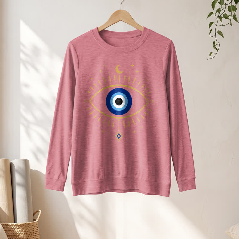 Olivenorma Soft Blend Evil Eye Moon Star Print Women's Long Sleeve Shirt - image 7