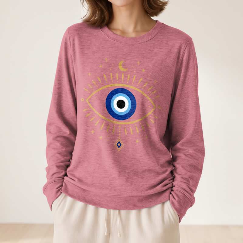Olivenorma Soft Blend Evil Eye Moon Star Print Women's Long Sleeve Shirt - image 8