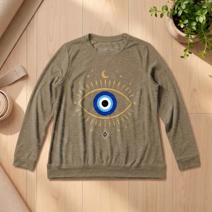 Olivenorma Soft Blend Evil Eye Moon Star Print Women's Long Sleeve Shirt - Coffee - 2XL - image 24
