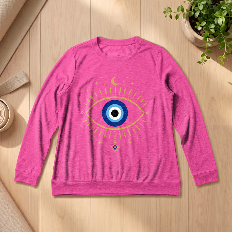 Olivenorma Soft Blend Evil Eye Moon Star Print Women's Long Sleeve Shirt - Rose - 2XL - image 18