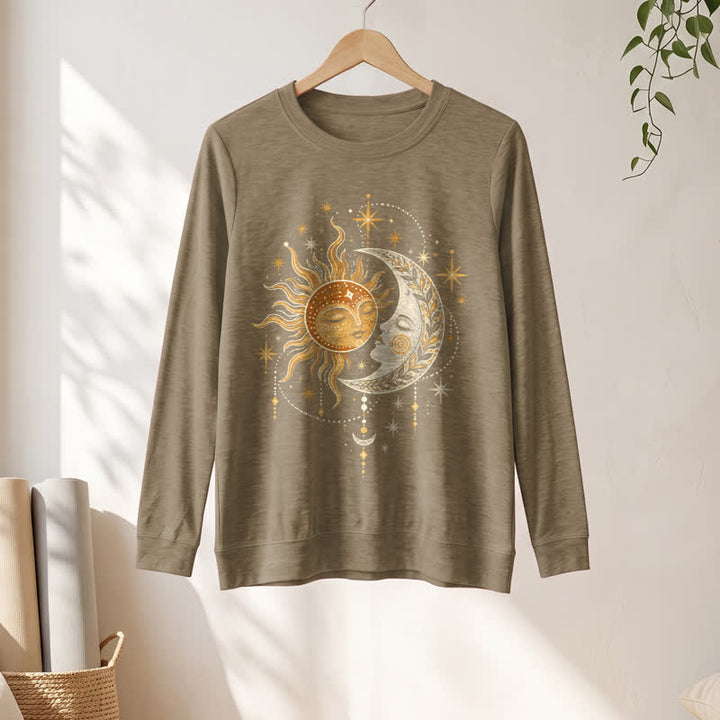 Olivenorma Soft Blend Sun Moon Face Star Print Women's Long Sleeve Shirt - image 25