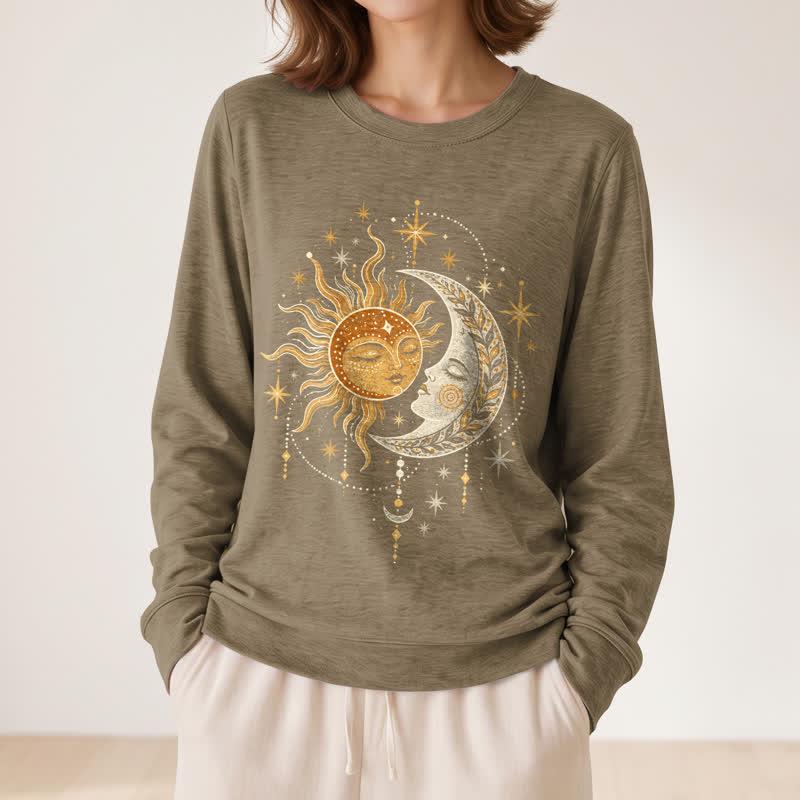 Olivenorma Soft Blend Sun Moon Face Star Print Women's Long Sleeve Shirt - image 26