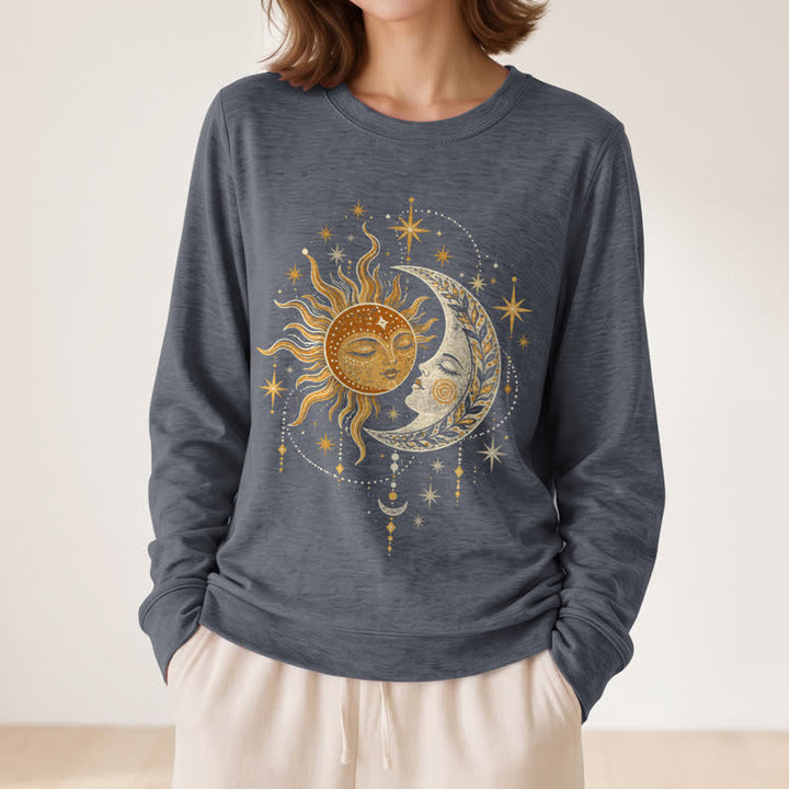 Olivenorma Soft Blend Sun Moon Face Star Print Women's Long Sleeve Shirt - image 14