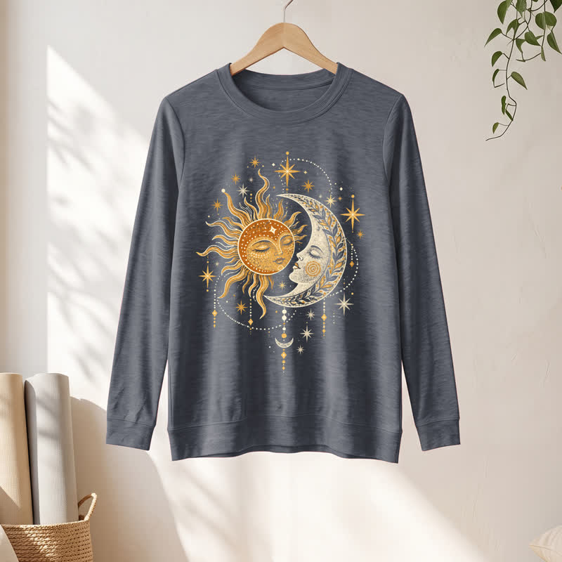 Olivenorma Soft Blend Sun Moon Face Star Print Women's Long Sleeve Shirt - image 13