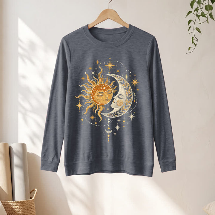 Olivenorma Soft Blend Sun Moon Face Star Print Women's Long Sleeve Shirt - image 13