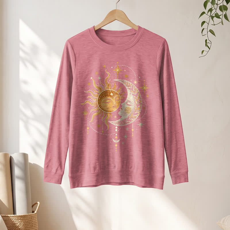 Olivenorma Soft Blend Sun Moon Face Star Print Women's Long Sleeve Shirt - image 7