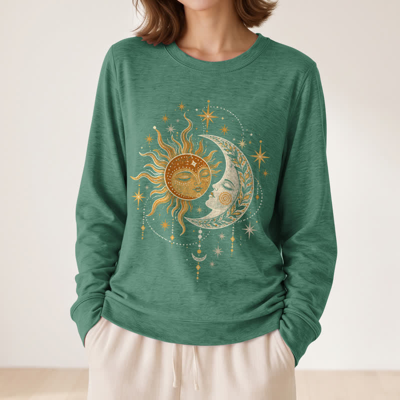 Olivenorma Soft Blend Sun Moon Face Star Print Women's Long Sleeve Shirt - image 23