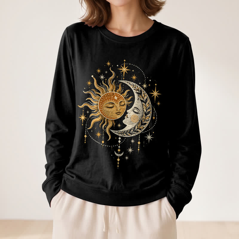 Olivenorma Soft Blend Sun Moon Face Star Print Women's Long Sleeve Shirt - image 2