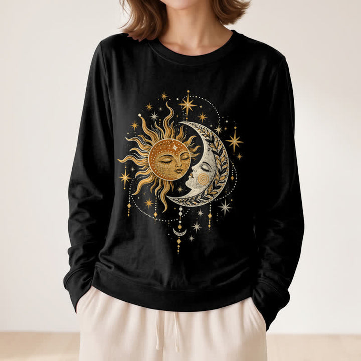 Olivenorma Soft Blend Sun Moon Face Star Print Women's Long Sleeve Shirt - image 2