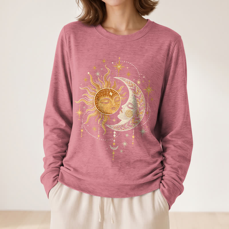 Olivenorma Soft Blend Sun Moon Face Star Print Women's Long Sleeve Shirt - image 8