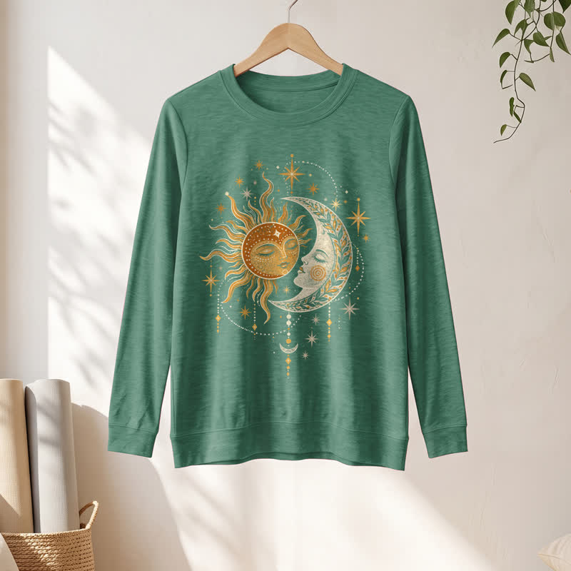 Olivenorma Soft Blend Sun Moon Face Star Print Women's Long Sleeve Shirt - image 22