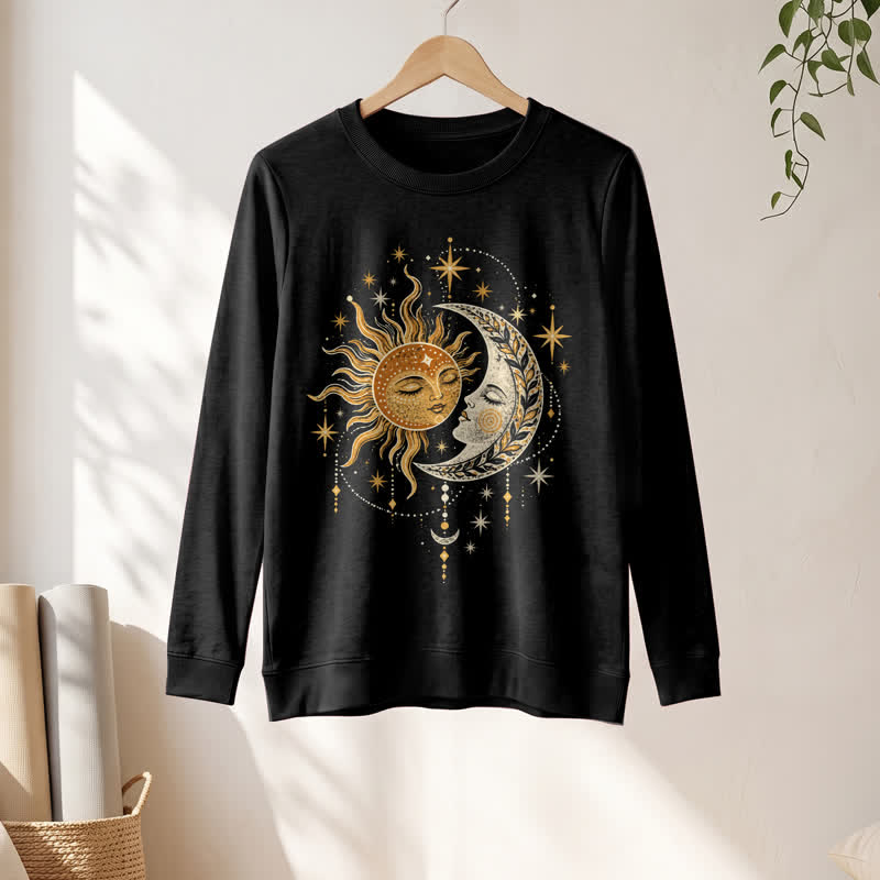 Olivenorma Soft Blend Sun Moon Face Star Print Women's Long Sleeve Shirt - image 1