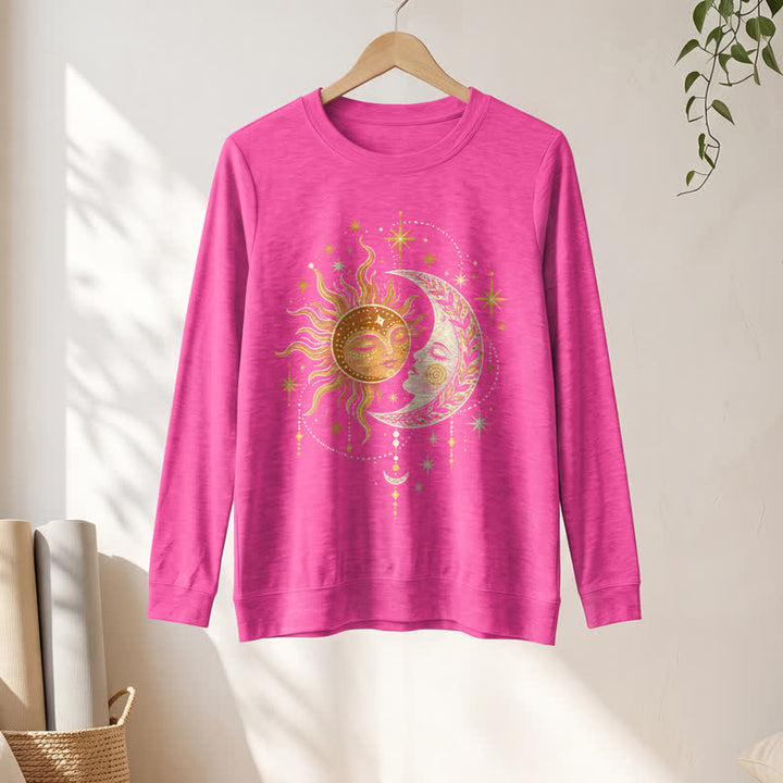Olivenorma Soft Blend Sun Moon Face Star Print Women's Long Sleeve Shirt - image 19