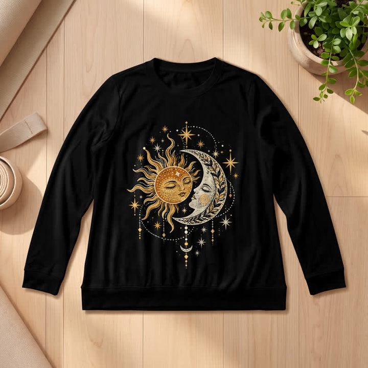 Olivenorma Soft Blend Sun Moon Face Star Print Women's Long Sleeve Shirt - Black - 2XL - image 0