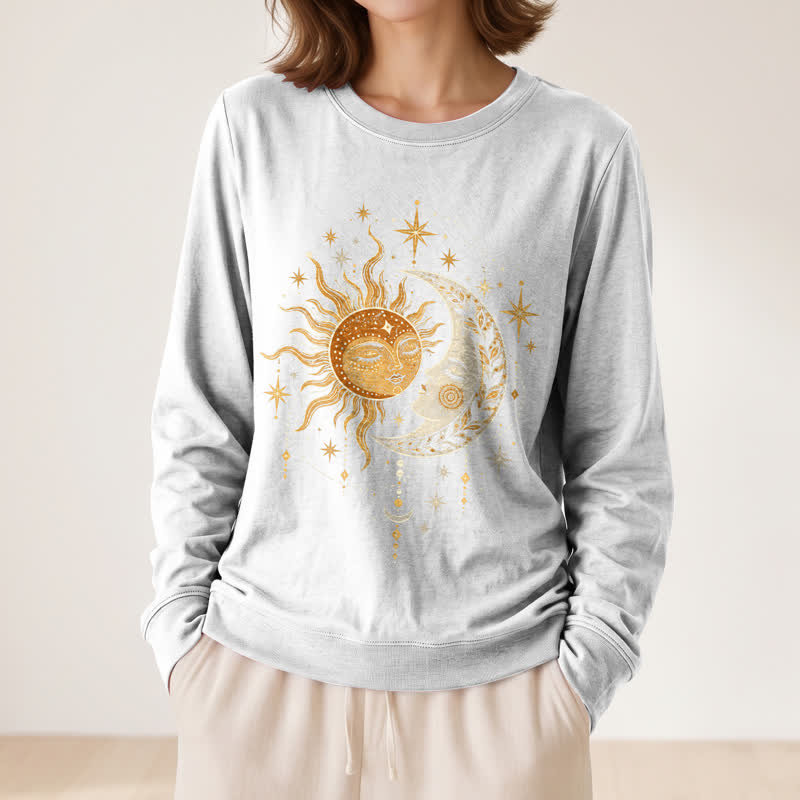 Olivenorma Soft Blend Sun Moon Face Star Print Women's Long Sleeve Shirt - image 5