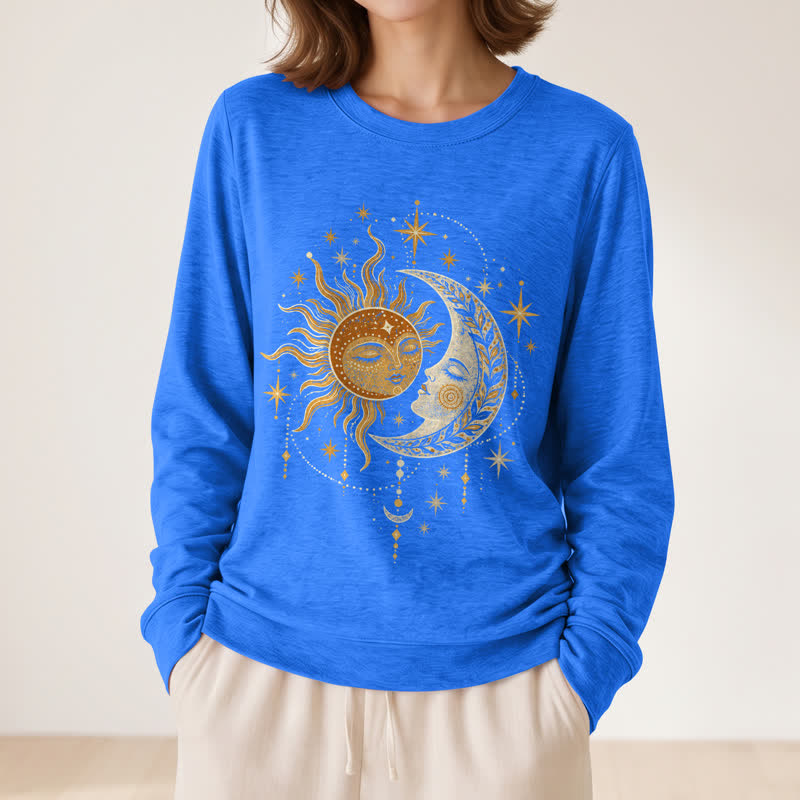 Olivenorma Soft Blend Sun Moon Face Star Print Women's Long Sleeve Shirt - image 17