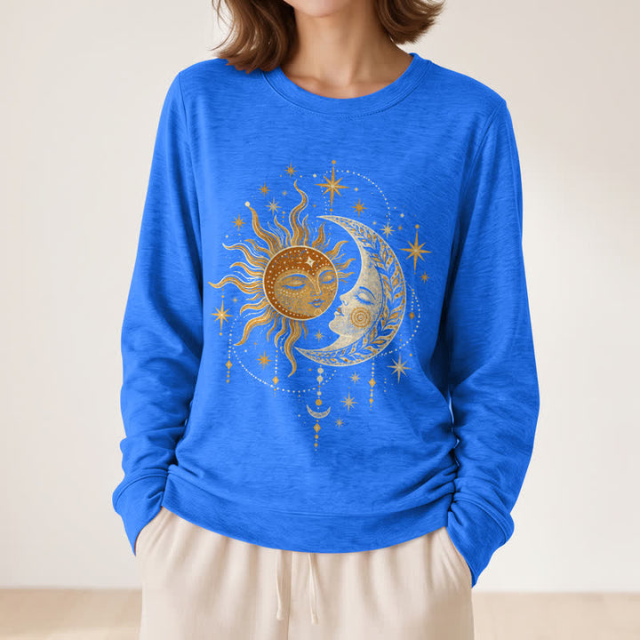 Olivenorma Soft Blend Sun Moon Face Star Print Women's Long Sleeve Shirt - image 17