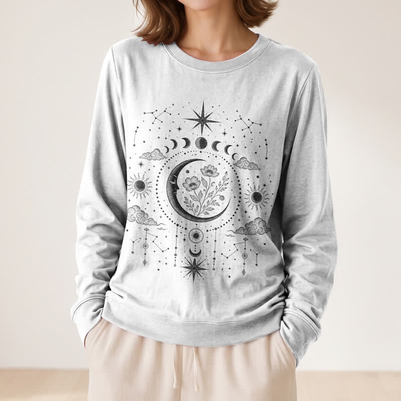 Olivenorma Soft Blend Moon Floral Constellation Celestial Print Women's Long Sleeve Shirt - image 5