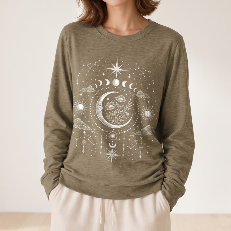 Olivenorma Soft Blend Moon Floral Constellation Celestial Print Women's Long Sleeve Shirt - image 2