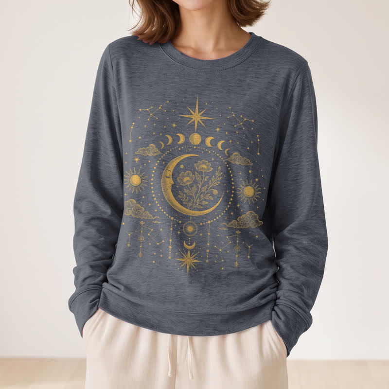 Olivenorma Soft Blend Moon Floral Constellation Celestial Print Women's Long Sleeve Shirt - image 17