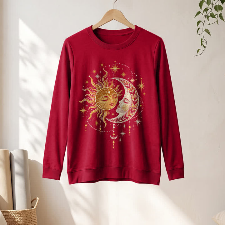 Olivenorma Soft Blend Sun Moon Face Star Print Women's Long Sleeve Shirt - image 31