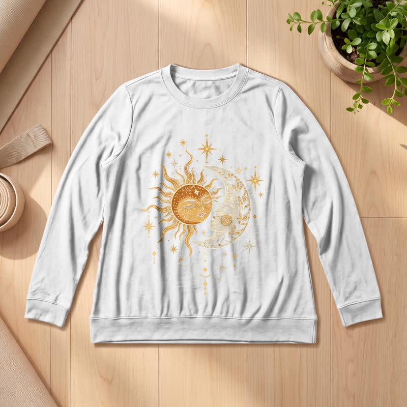 Olivenorma Soft Blend Sun Moon Face Star Print Women's Long Sleeve Shirt - White - 2XL - image 3
