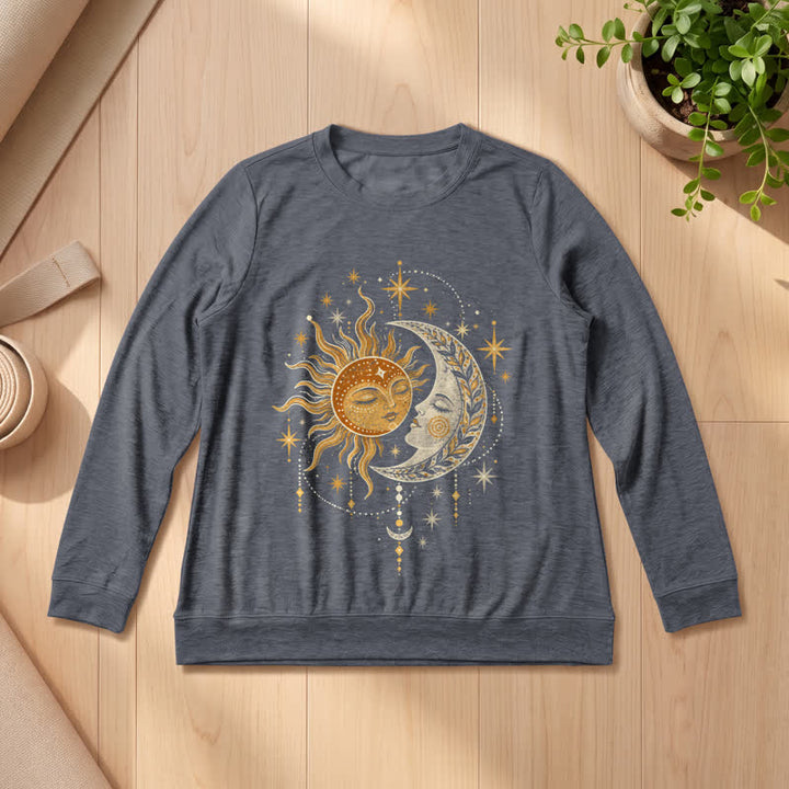 Olivenorma Soft Blend Sun Moon Face Star Print Women's Long Sleeve Shirt - Heather Grey - 2XL - image 12