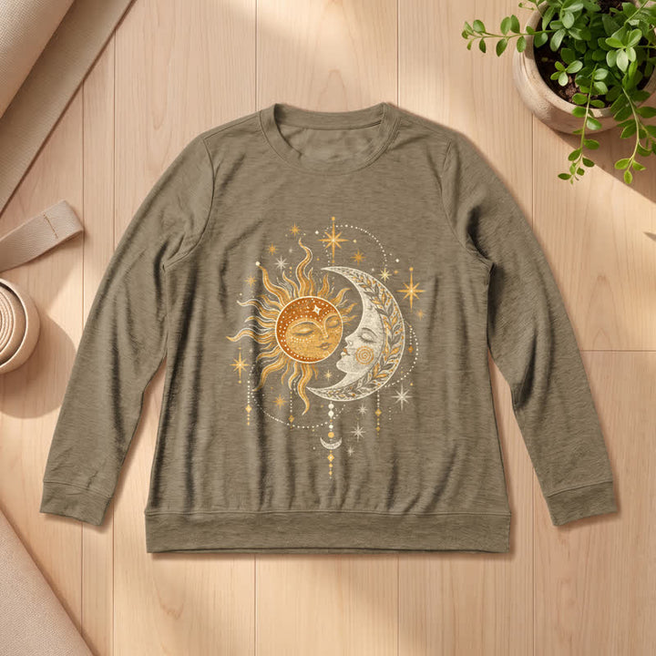 Olivenorma Soft Blend Sun Moon Face Star Print Women's Long Sleeve Shirt - Coffee - 2XL - image 24