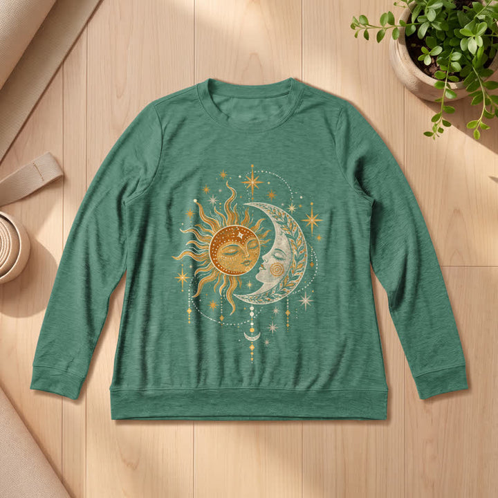 Olivenorma Soft Blend Sun Moon Face Star Print Women's Long Sleeve Shirt - Vintage Green - 2XL - image 21