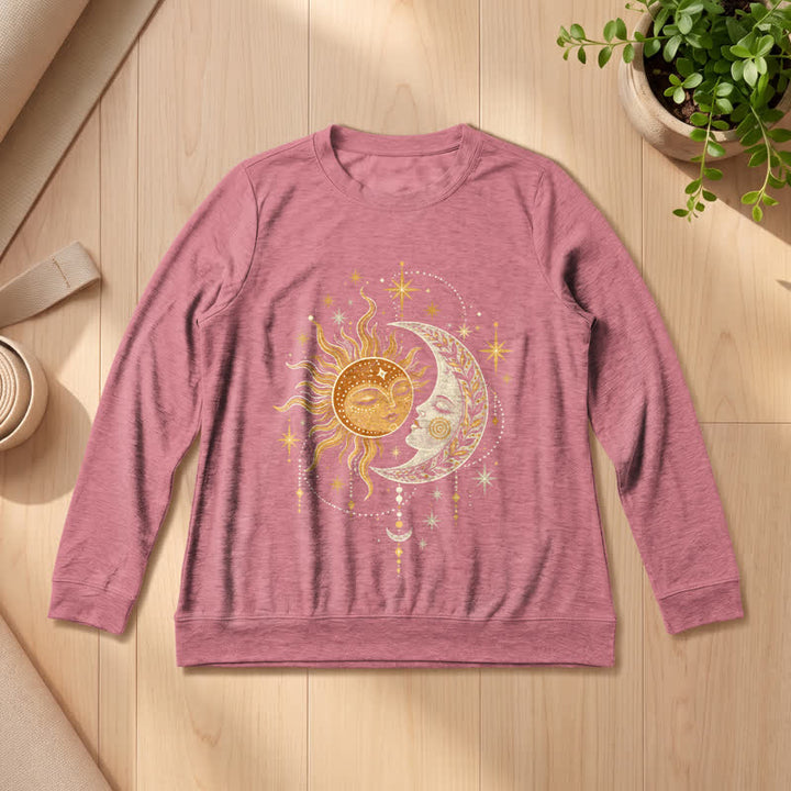 Olivenorma Soft Blend Sun Moon Face Star Print Women's Long Sleeve Shirt - Rose Gold - 2XL - image 6