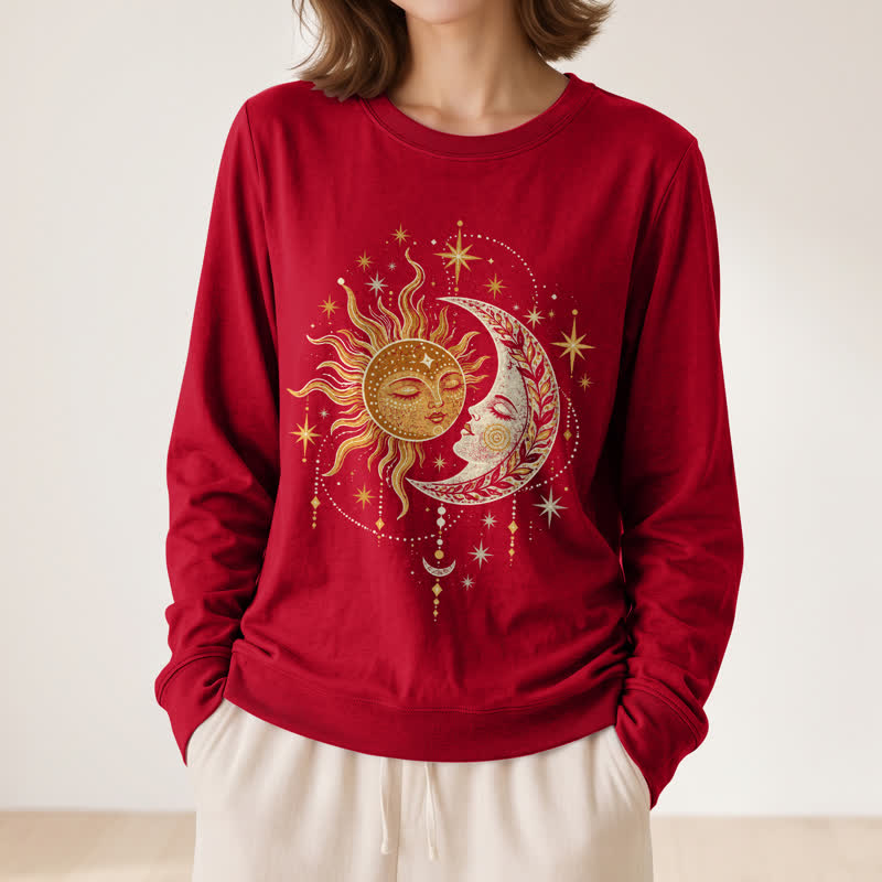 Olivenorma Soft Blend Sun Moon Face Star Print Women's Long Sleeve Shirt - image 32