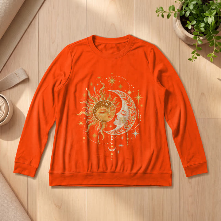 Olivenorma Soft Blend Sun Moon Face Star Print Women's Long Sleeve Shirt - Orange - 2XL - image 27