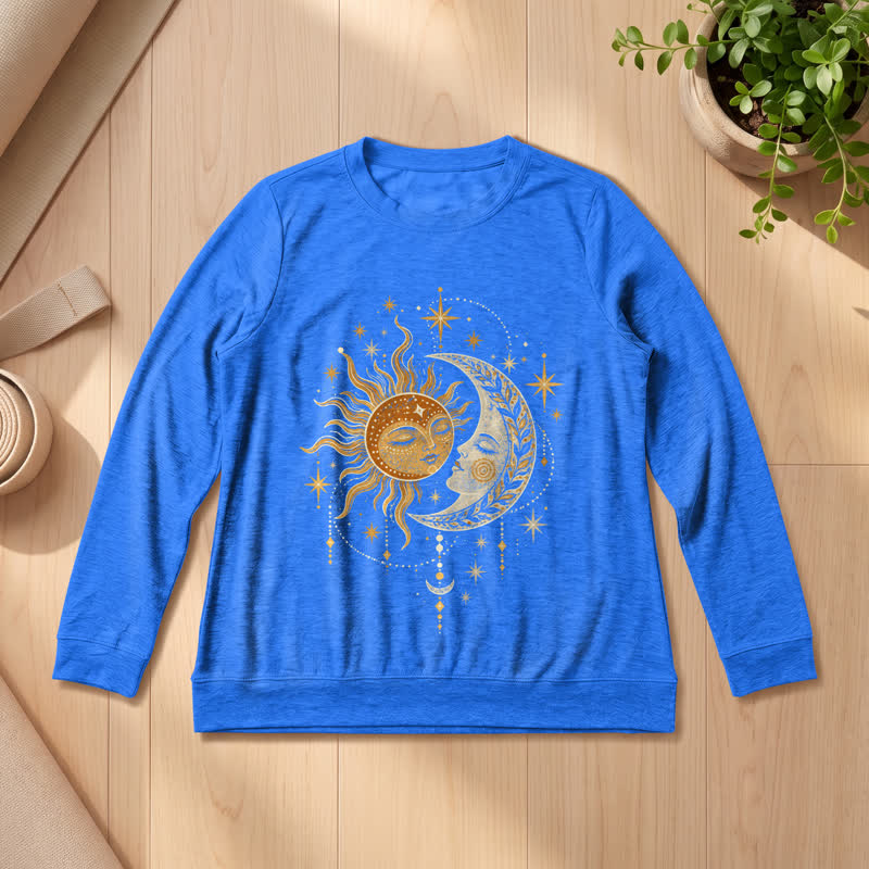 Olivenorma Soft Blend Sun Moon Face Star Print Women's Long Sleeve Shirt - Vintage Blue - 2XL - image 15