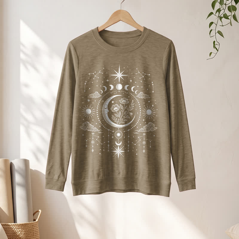 Olivenorma Soft Blend Moon Floral Constellation Celestial Print Women's Long Sleeve Shirt - image 1