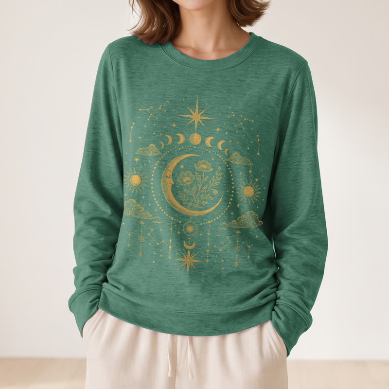 Olivenorma Soft Blend Moon Floral Constellation Celestial Print Women's Long Sleeve Shirt - image 26