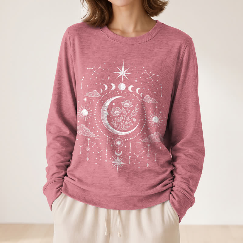 Olivenorma Soft Blend Moon Floral Constellation Celestial Print Women's Long Sleeve Shirt - image 11