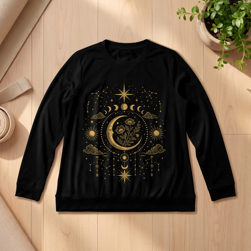 Olivenorma Soft Blend Moon Floral Constellation Celestial Print Women's Long Sleeve Shirt - Black - 2XL - image 6