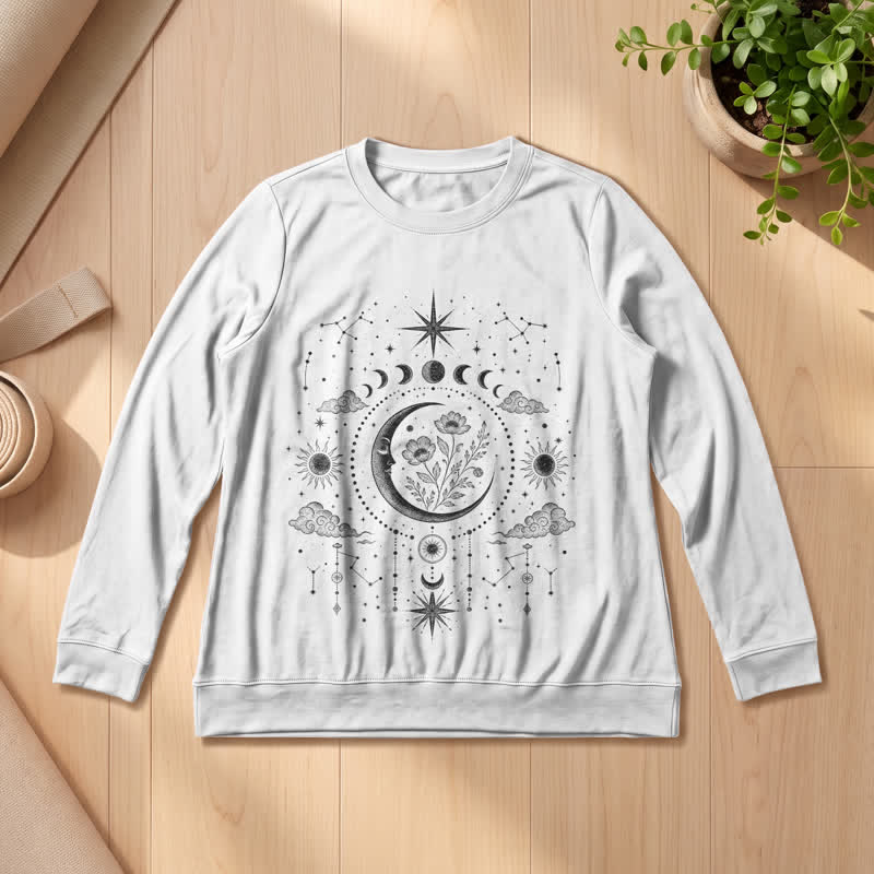 Olivenorma Soft Blend Moon Floral Constellation Celestial Print Women's Long Sleeve Shirt - White - 2XL - image 3
