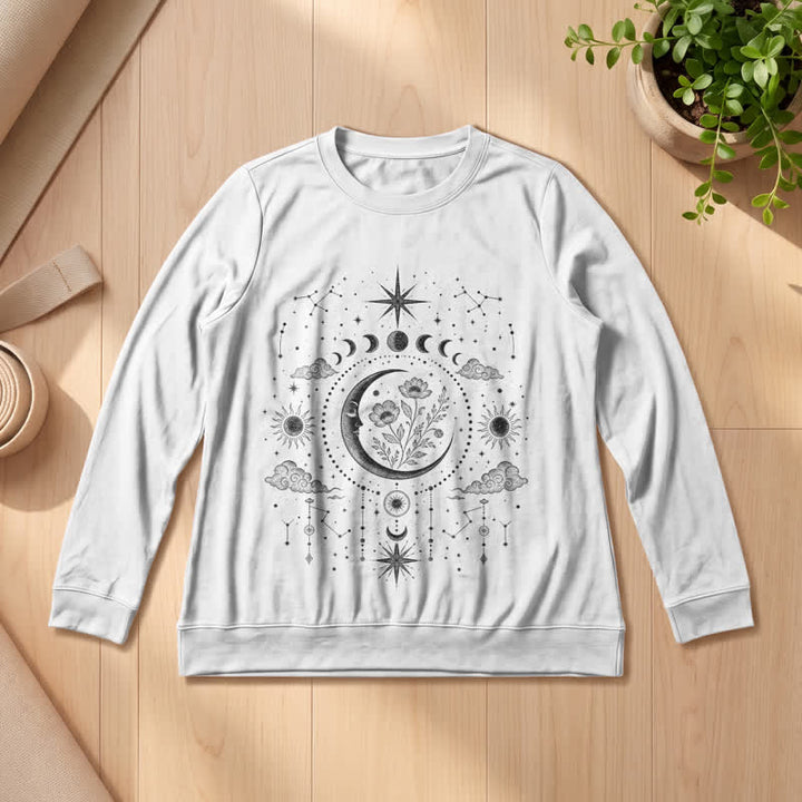 Olivenorma Soft Blend Moon Floral Constellation Celestial Print Women's Long Sleeve Shirt - White - 2XL - image 3
