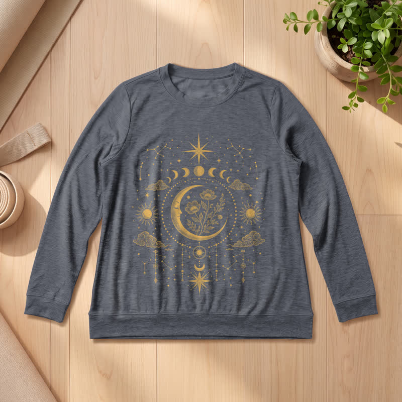 Olivenorma Soft Blend Moon Floral Constellation Celestial Print Women's Long Sleeve Shirt - Heather Gray - 2XL - image 15