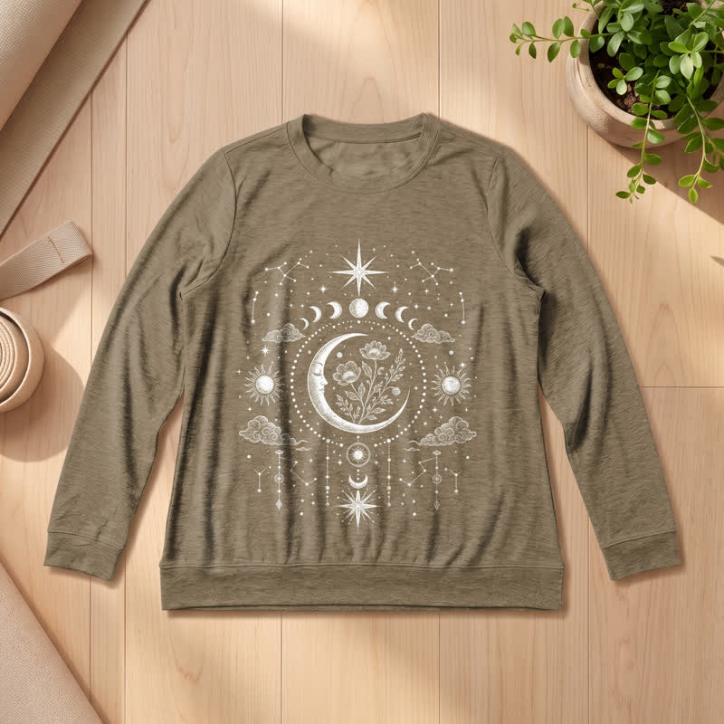 Olivenorma Soft Blend Moon Floral Constellation Celestial Print Women's Long Sleeve Shirt - Coffee - 2XL - image 0