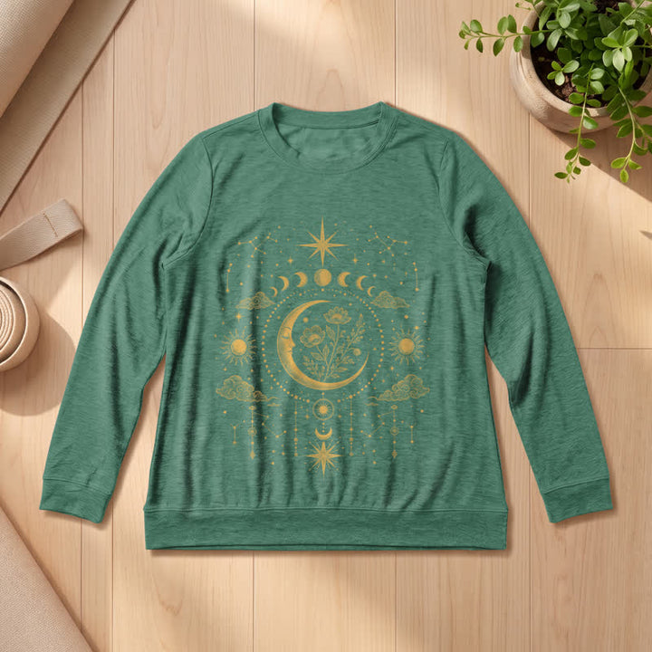 Olivenorma Soft Blend Moon Floral Constellation Celestial Print Women's Long Sleeve Shirt - Vintage Green - 2XL - image 24