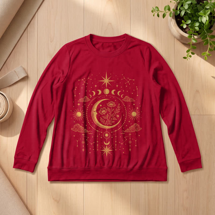 Olivenorma Soft Blend Moon Floral Constellation Celestial Print Women's Long Sleeve Shirt - Wine - 2XL - image 30