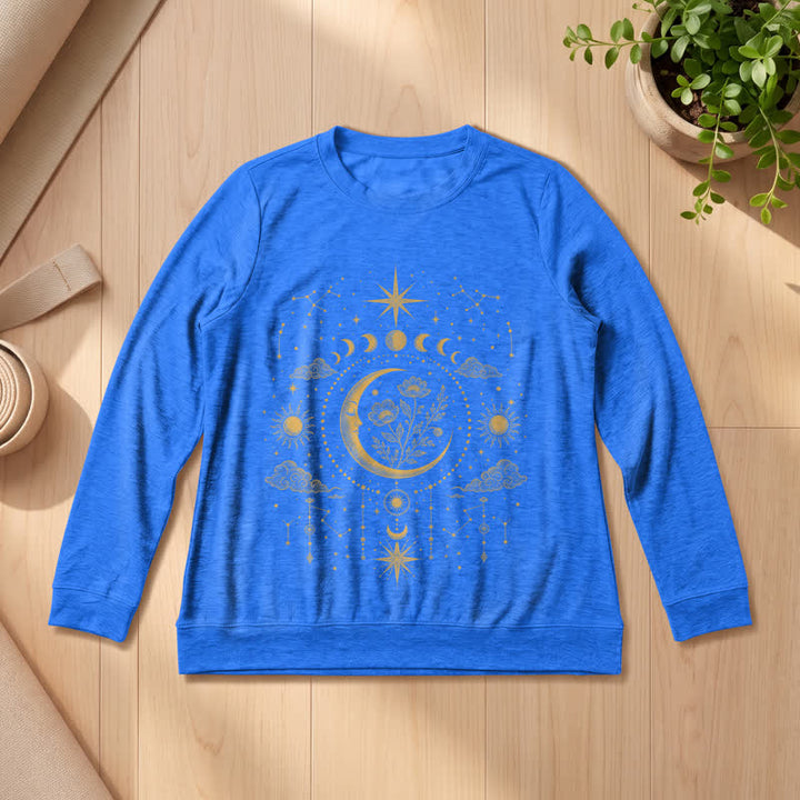 Olivenorma Soft Blend Moon Floral Constellation Celestial Print Women's Long Sleeve Shirt - Vintage Blue - 2XL - image 18