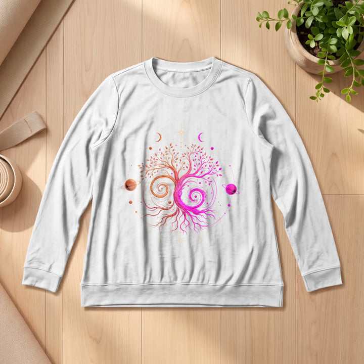 Olivenorma Soft Blend Yin Yang Tree of Life Cosmic Planet Print Women's Long Sleeve Shirt - White - 2XL - image 3