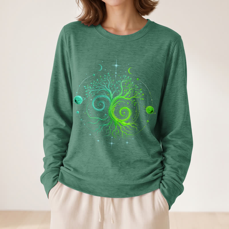 Olivenorma Soft Blend Yin Yang Tree of Life Cosmic Planet Print Women's Long Sleeve Shirt - image 2