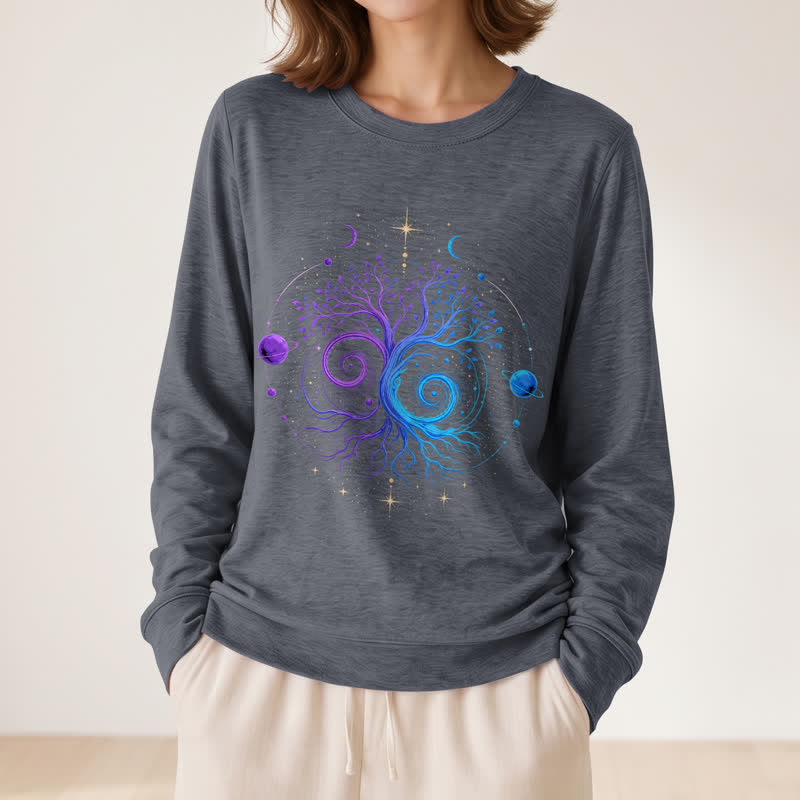 Olivenorma Soft Blend Yin Yang Tree of Life Cosmic Planet Print Women's Long Sleeve Shirt - image 17